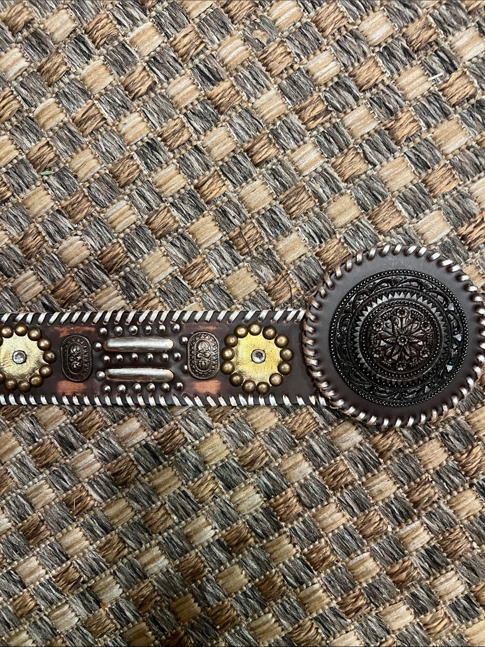 Chico's Brown Leather Studded Belt with Yellow-Gold Accents - Picture 2 of 3
